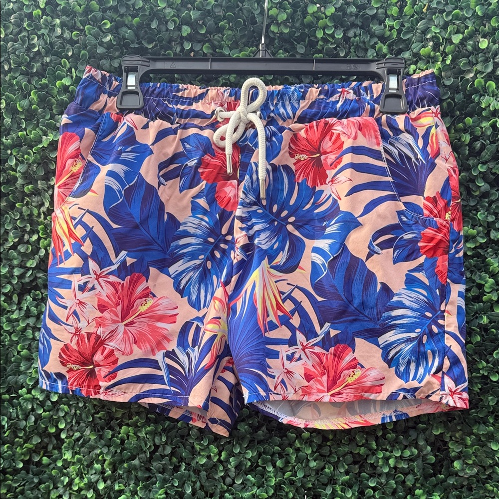Boohoo Mens Tropical Floral Swim Trunks - Blue and Red